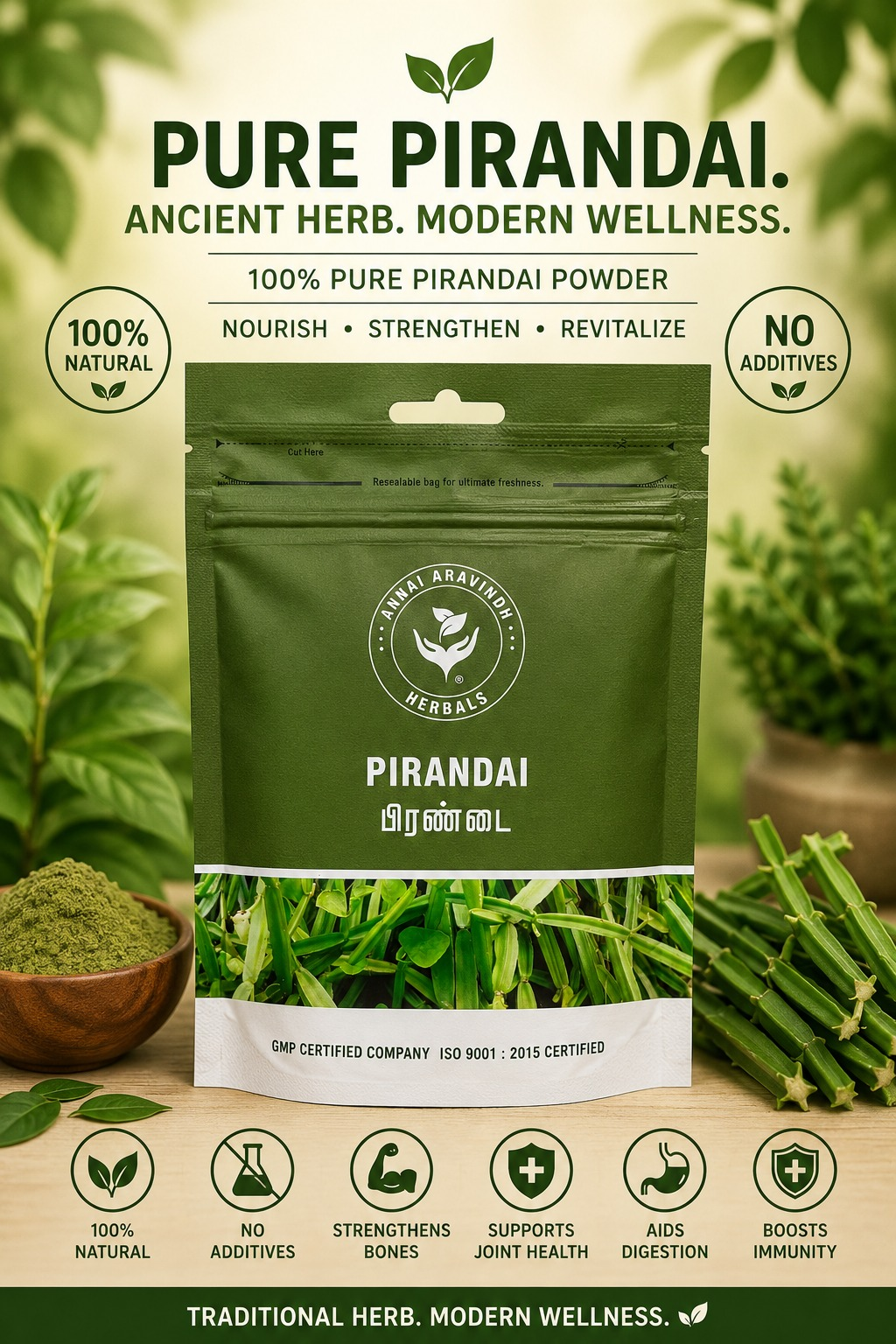 Pure Pirandai Powder/தூய பிரண்டை பொடி/शुद्ध हड़जोड़ पाउडर